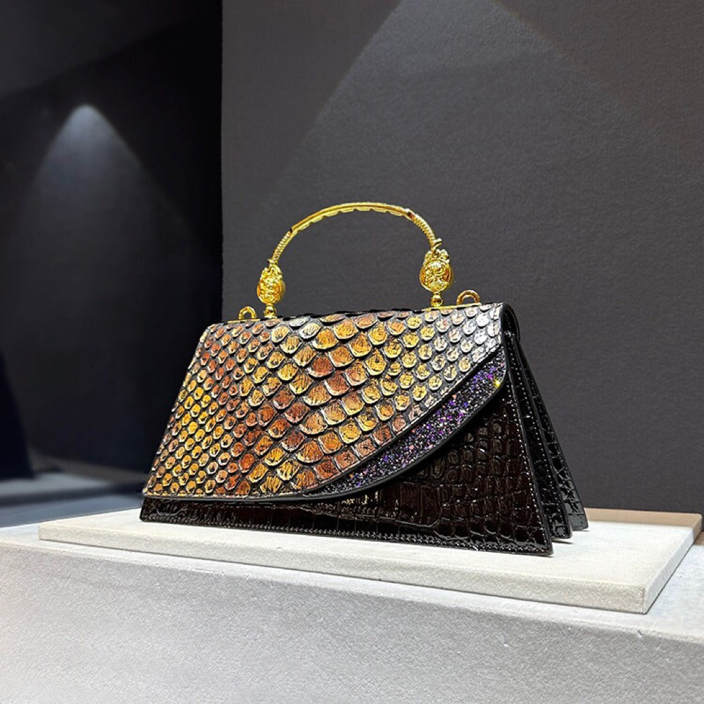 Snakeskin Trapezoid Shoulder Bag