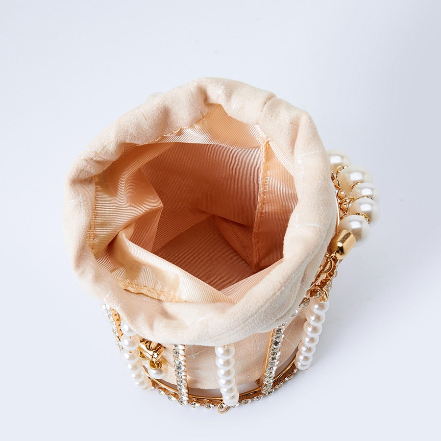 Pearl Rhinestone Bucket Clutch