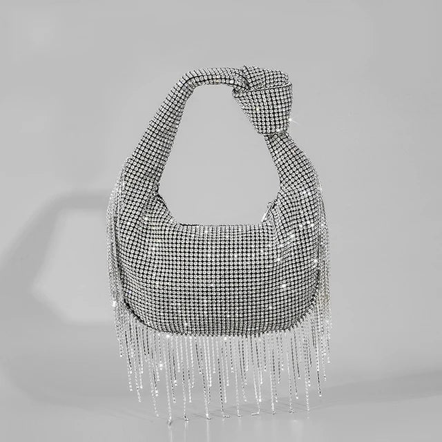 Tassel Rhinestone Knotted Handle Clutch