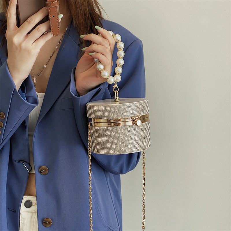 Diamond Pearl Round Clutch