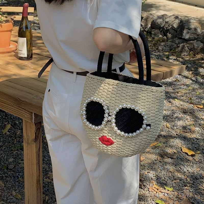Cartoon Rattan Woven Bucket Bag