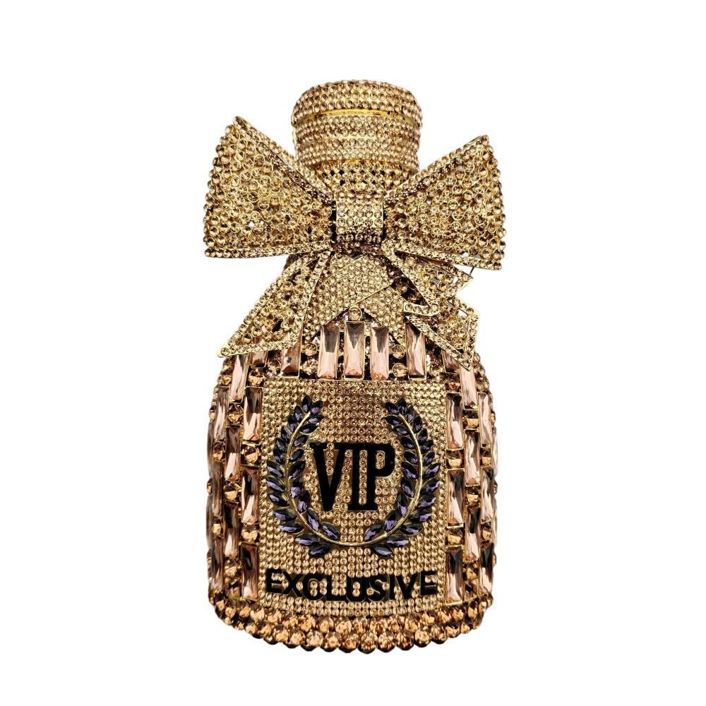 Champagne Bow Wine Bottle Crystal Clutch