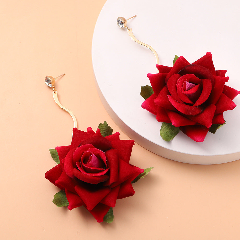 3D Rose Drop Earrings