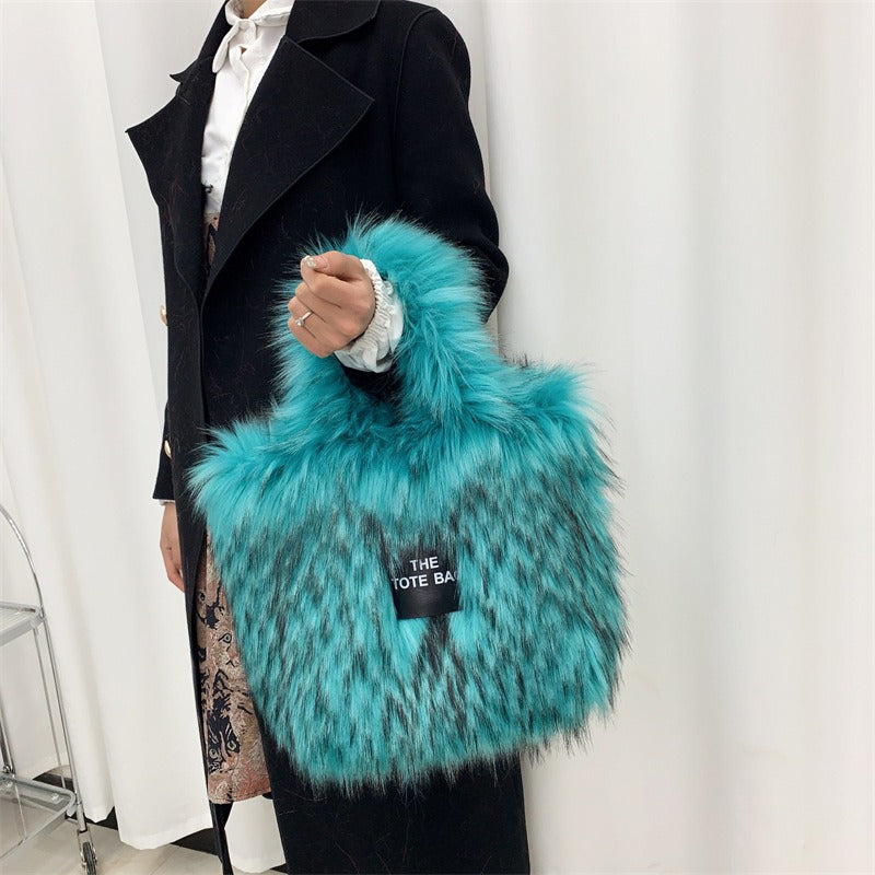 Faux Raccoon Fur Plush Tote