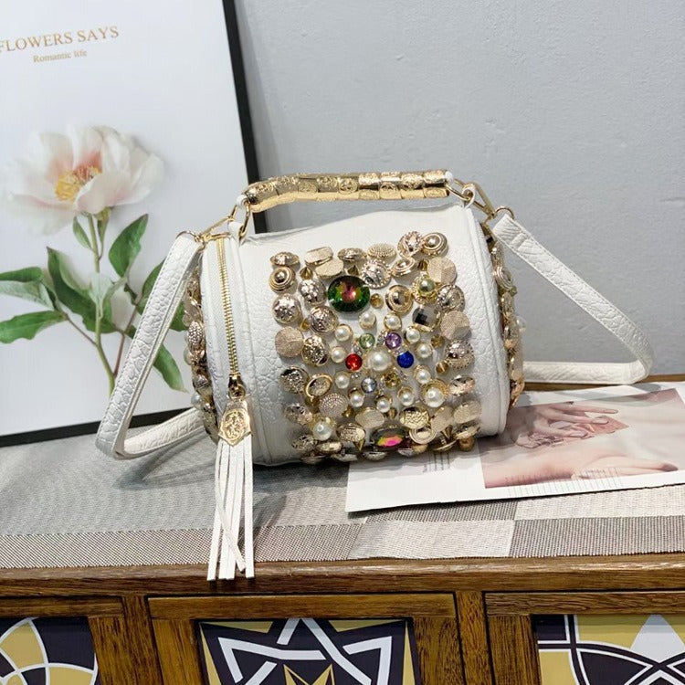 Handmade Rhinestone Cylinder Bag