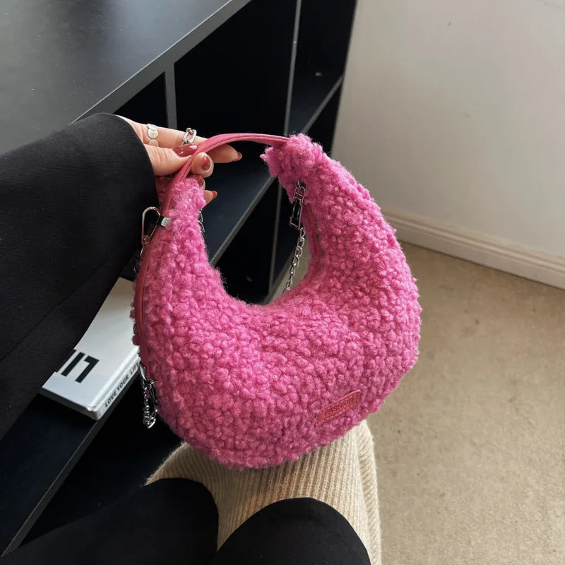 Faux Wool Fur Shoulder Tote