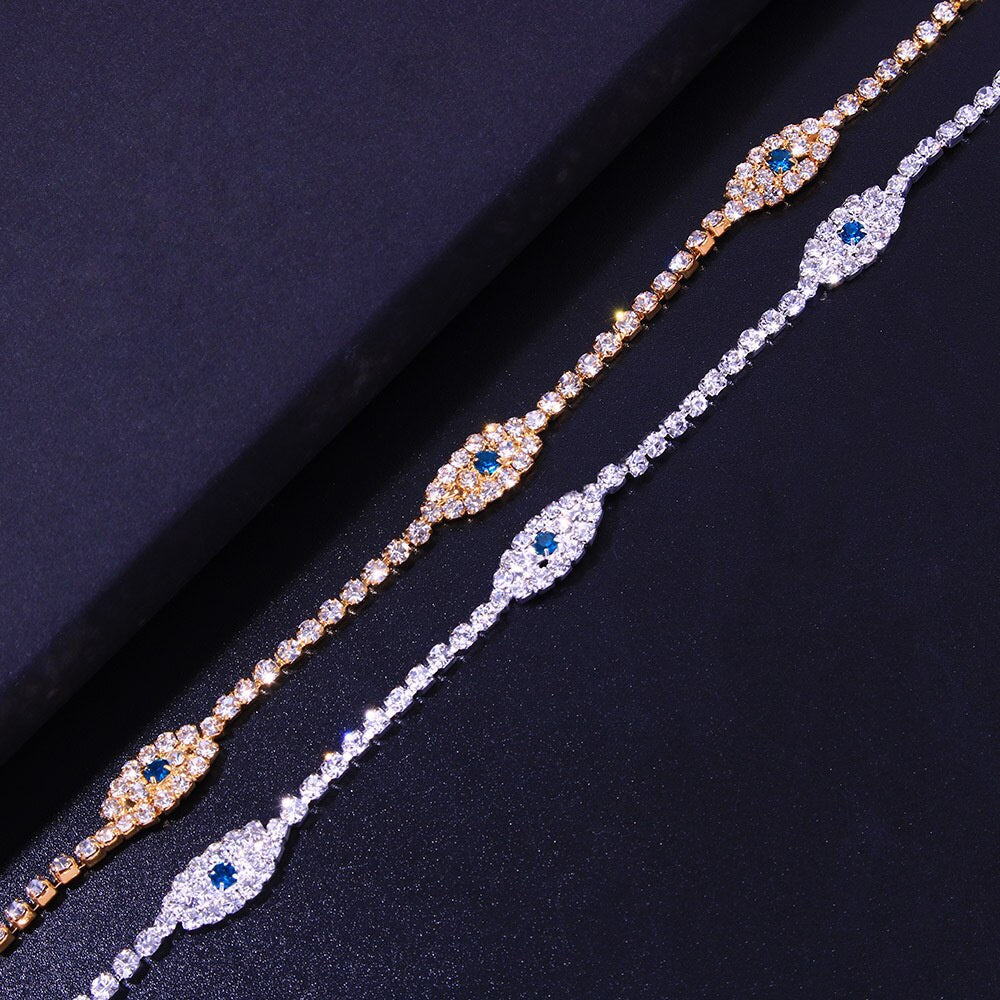 Blue Evil Eye Crystal Beach Anklet