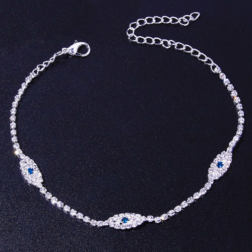 Blue Evil Eye Crystal Beach Anklet