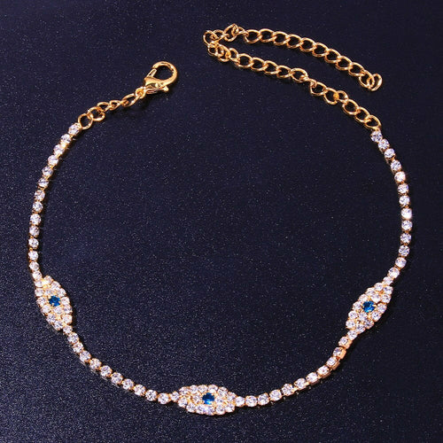 Blue Evil Eye Crystal Beach Anklet
