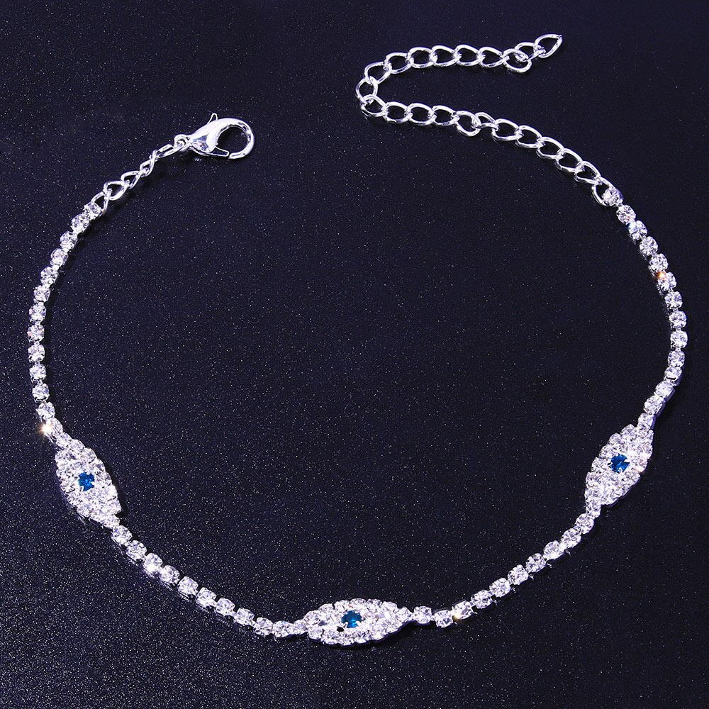 Blue Evil Eye Crystal Beach Anklet