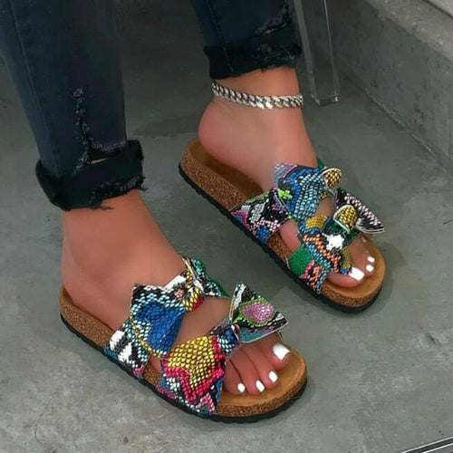Bow Slide Sandals – Snake Print