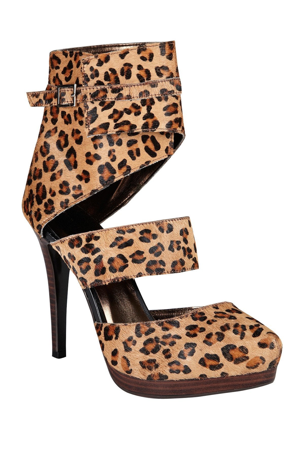 Genuine-Leather Buckle Strap Platform Heels