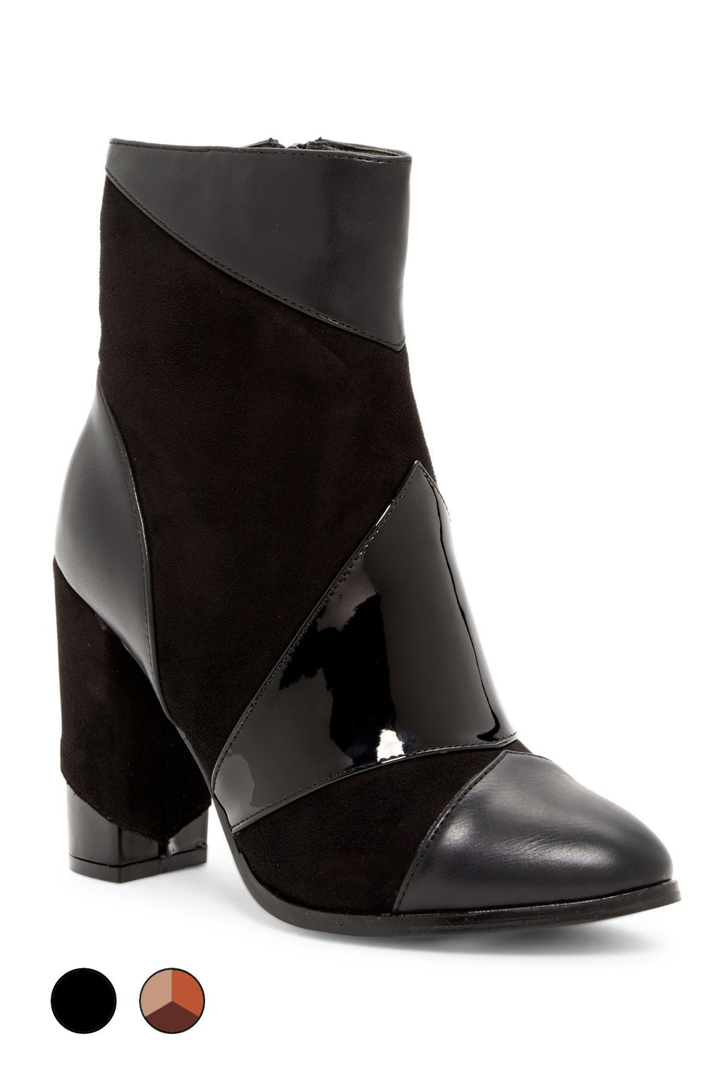 Vegan-Leather & Suede Patchwork Heel Boots