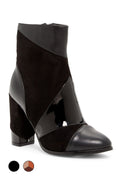 Vegan-Leather & Suede Patchwork Heel Boots