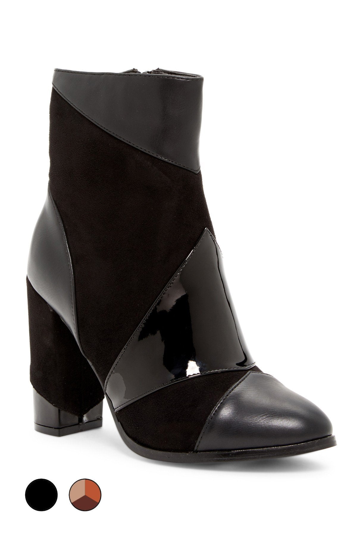 Vegan-Leather & Suede Patchwork Heel Boots