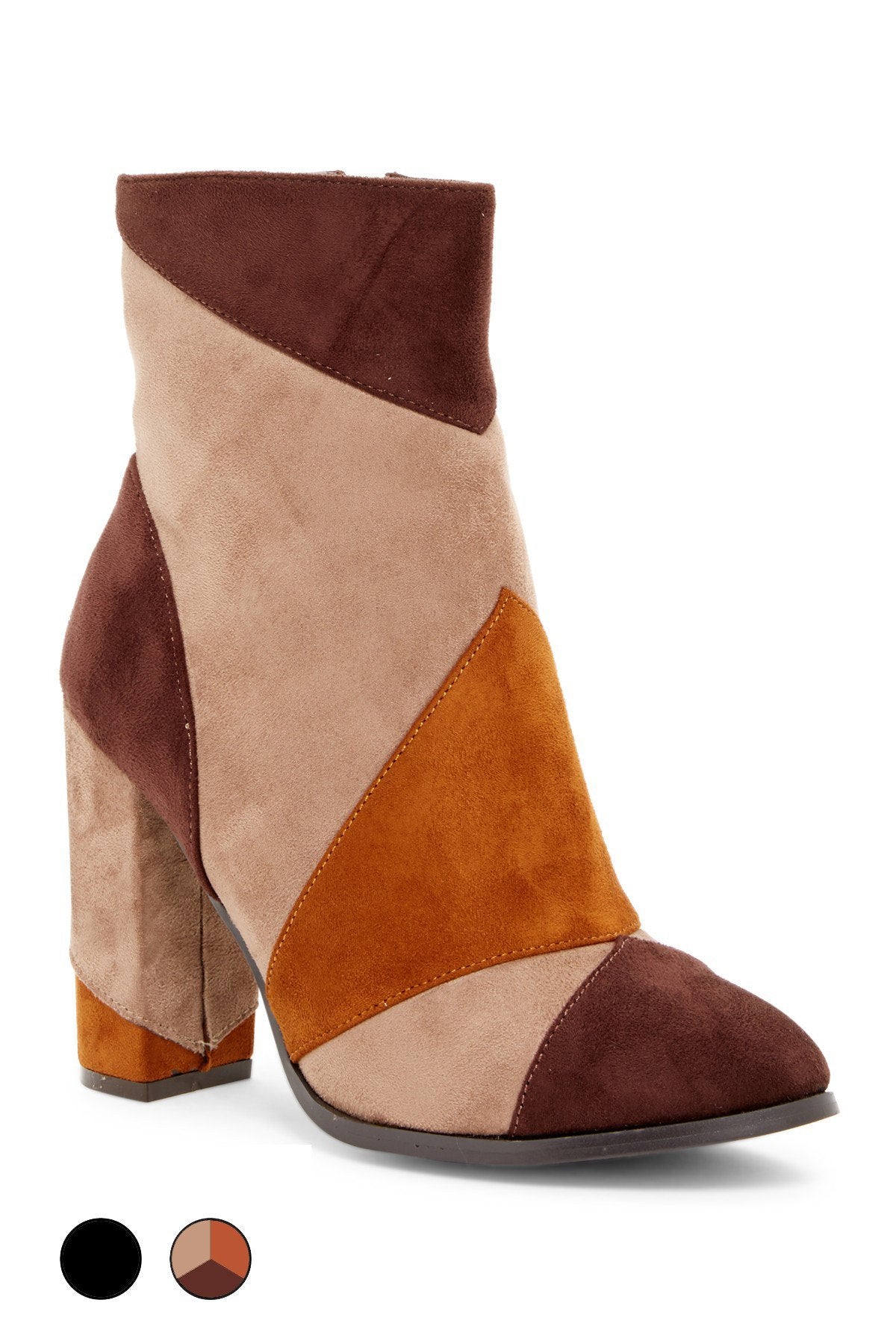 Vegan-Leather & Suede Patchwork Heel Boots