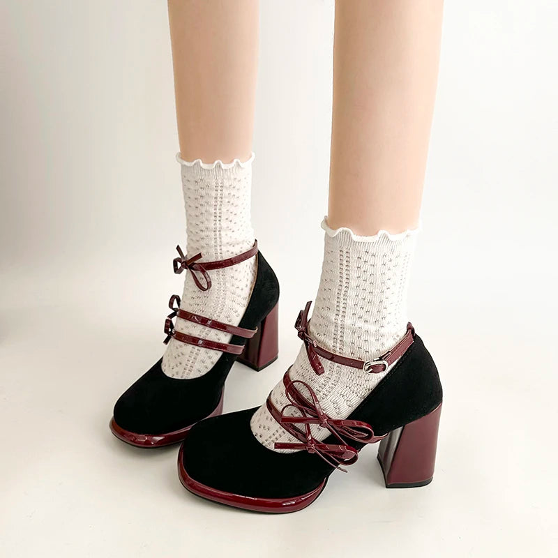 Butterfly Knot Mary Jane Block Heels