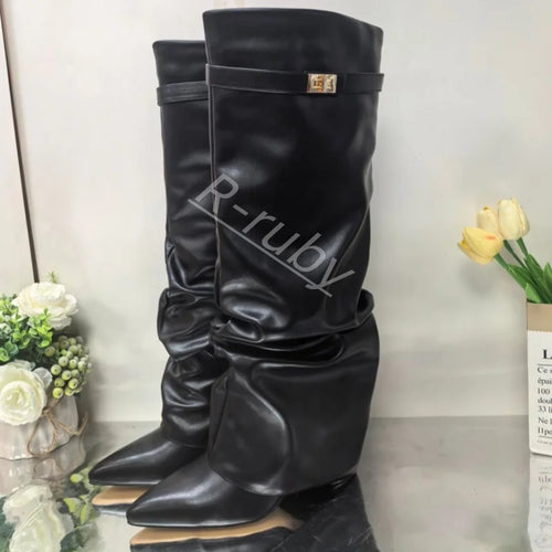 Buckle Knee-High Boots – Chunky Heel