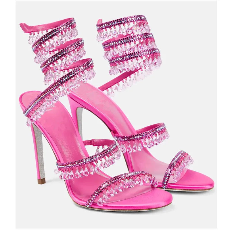 Rhinestone Crystal Tassel High Heel Sandals