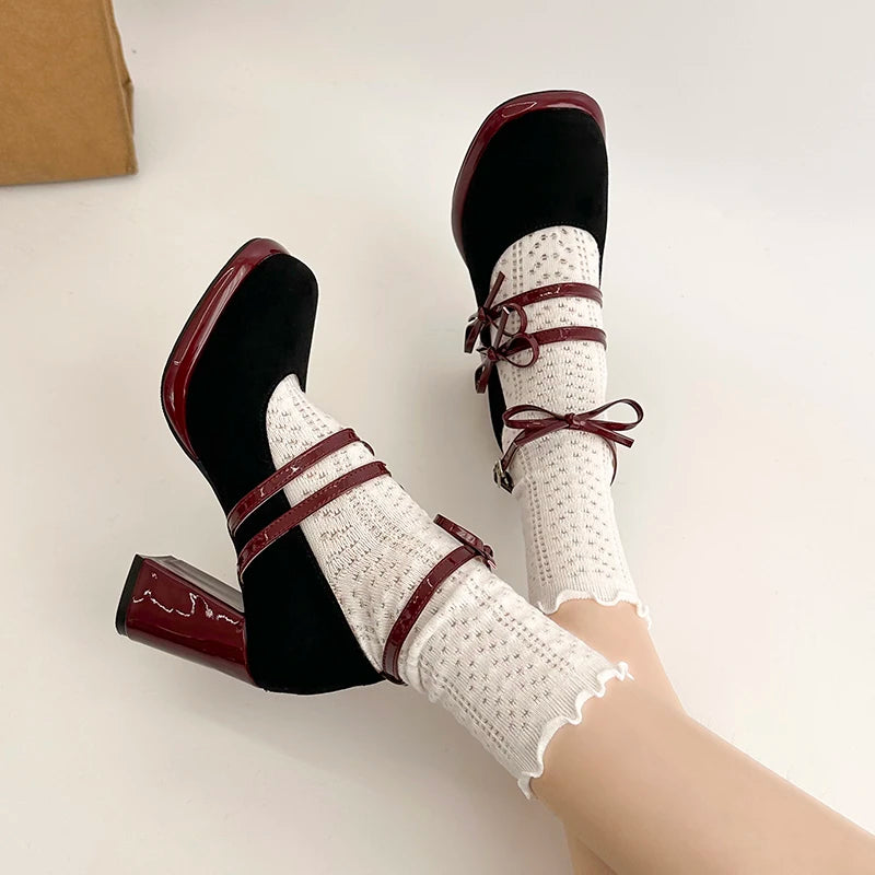 Butterfly Knot Mary Jane Block Heels