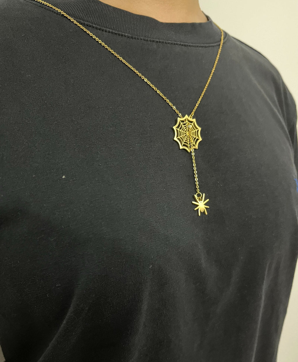 Gold Spider Charm Pendant Necklace