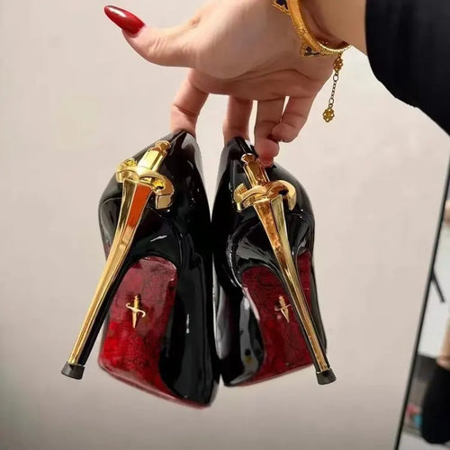 Metal Sword Pointed Toe Stiletto Heels