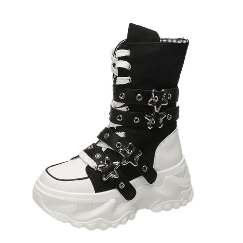 Single Boots Autumn New Round Toe Front Lace-Up Platform Non-Slip