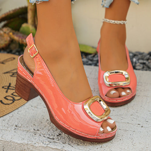 Patent Leather Peep Toe Heeled Sandals