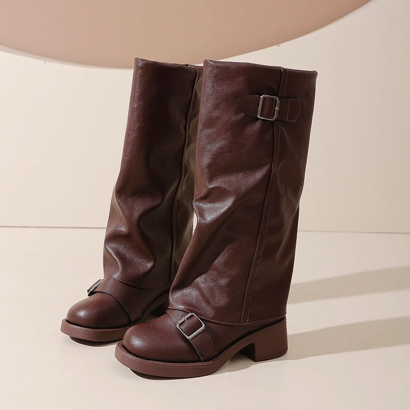 Vintage Thick Heel Knee-High Boots