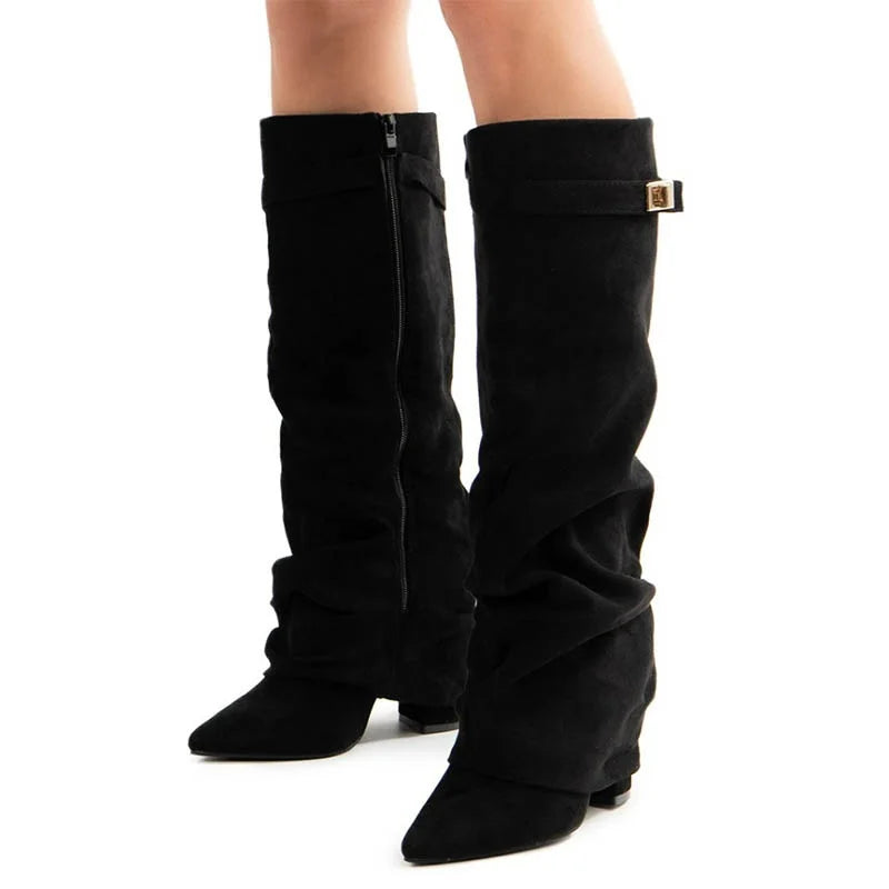 Buckle Knee-High Boots – Chunky Heel