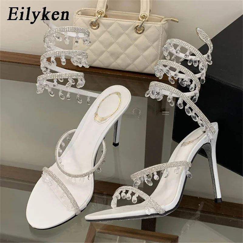 Crystal Diamond Pendant Thin Heel Pumps