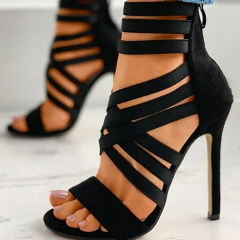 Elastic Band Cross Peep Toe Pumps