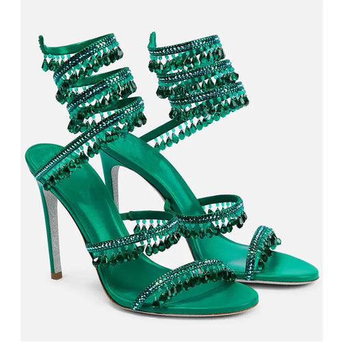 Rhinestone Crystal Tassel High Heel Sandals