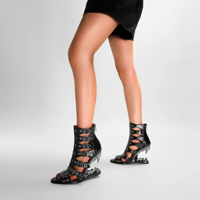 Gothic Tiger Tooth Peep Toe Heels