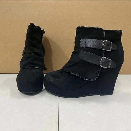 Suede Wedge High Heel Boots