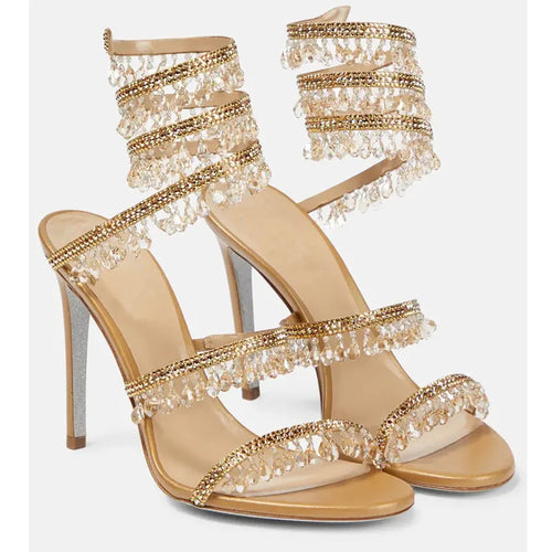 Rhinestone Crystal Tassel High Heel Sandals