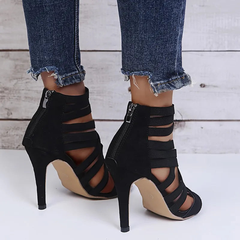 Elastic Band Cross Peep Toe Pumps