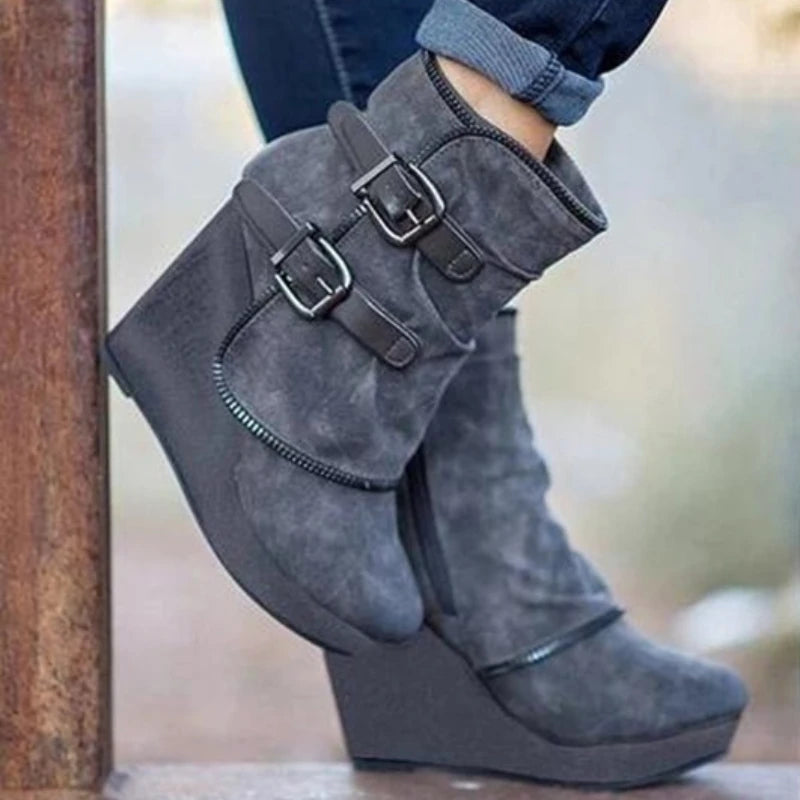 Suede Wedge High Heel Boots