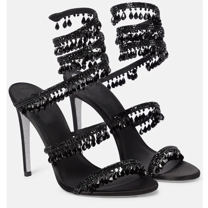 Rhinestone Crystal Tassel High Heel Sandals