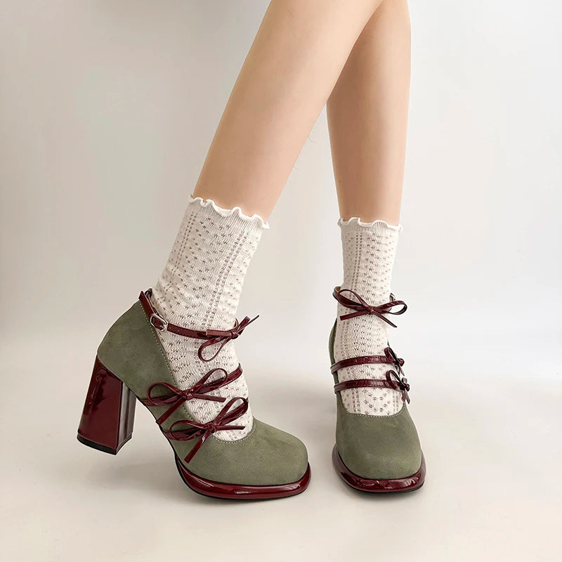 Butterfly Knot Mary Jane Block Heels