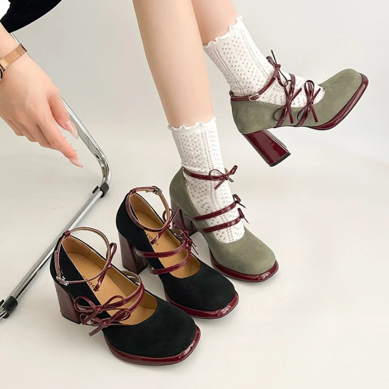 Butterfly Knot Mary Jane Block Heels