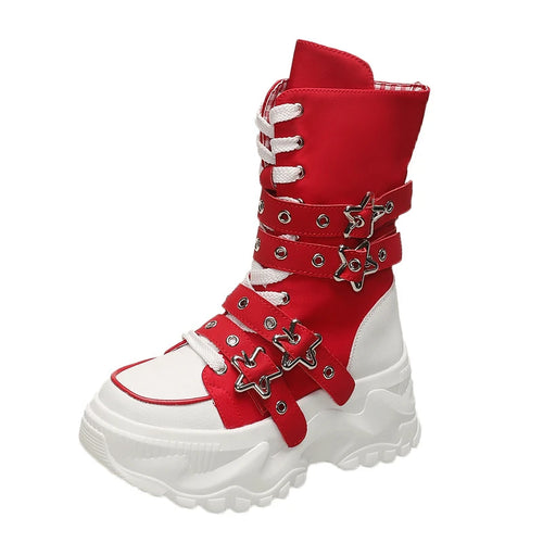 Single Boots Autumn New Round Toe Front Lace-Up Platform Non-Slip