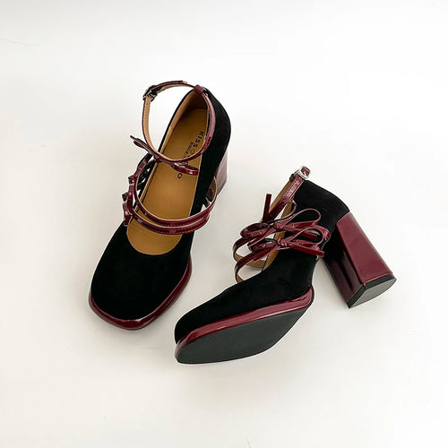 Butterfly Knot Mary Jane Block Heels