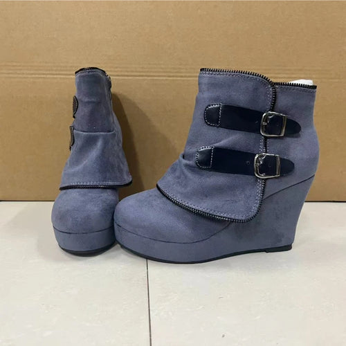 Suede Wedge High Heel Boots