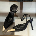 Lace Pointed Toe Slingback Heels