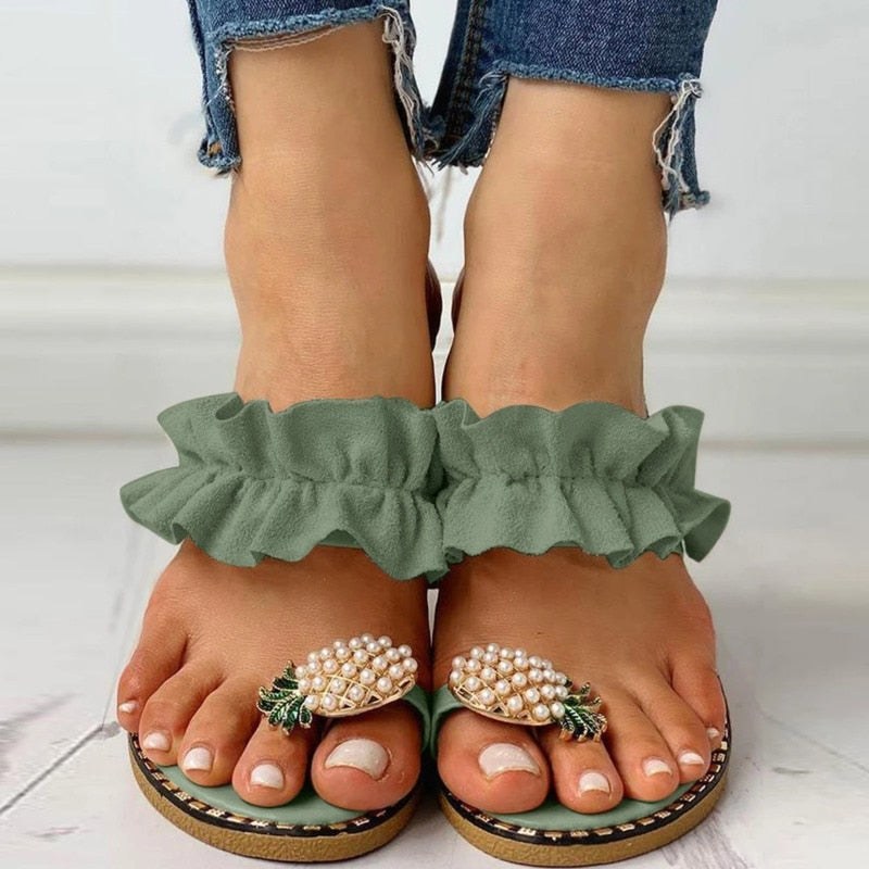 Pineapple Pearl Beach Flat Sandals