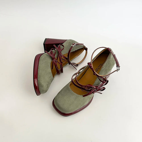 Butterfly Knot Mary Jane Block Heels