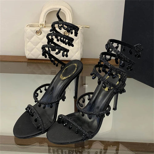Crystal Diamond Pendant Thin Heel Pumps