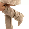Metal Buckle Knee-High Pointed Toe Boots