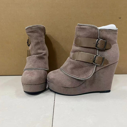 Suede Wedge High Heel Boots